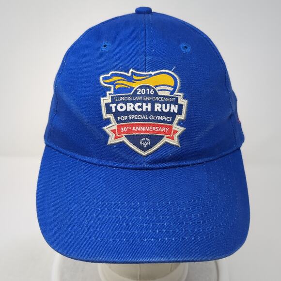 2016 Torch Run 30th Anniversary Strapback Baseball Cap Blue One Size BWM Global - Picture 2 of 10